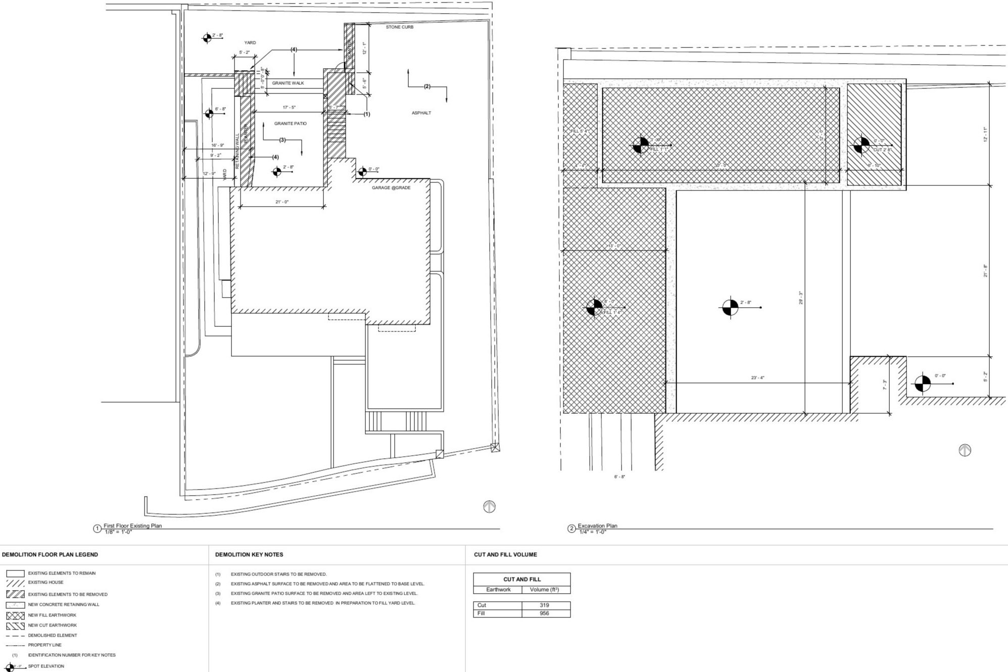 Demolition plan: existing conditions, asphalt and patio remo